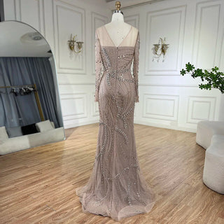 Ships in 1 to 3 Days - 2024 Arabic Nude Elegant Mermaid Evening Gown with Beaded Skirt and Lace-Up Back Women's Wedding Party Dress