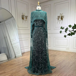 Ships in 1 to 3 Days - Muslim Hijab Mermaid Gown with Long Cape - 2024 Luxury Dubai Arabic Evening Dress for Formal Occasions