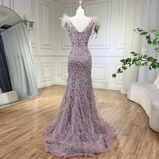 Champagne Mermaid Sleeveless Evening Dress: Elegant Formal Luxury with Diamond Feathers 2024