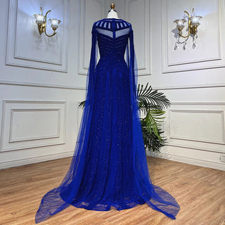 Arabic Purple Elegant Mermaid Cape Sleeves Lace Beaded Evening Dress - Women's Wedding Party Gown 2024