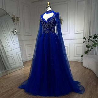 Ships in 1 to 3 Days - 2024 Arabic Nude A-Line Elegant Evening Dress with Cape Sleeves - Beaded Luxury Gown for Women's Wedding Party