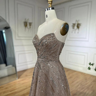 Ships in 1 to 3 Days - Arabic Caramel A-Line Strapless Beaded Luxury Dubai Evening Dresses Gowns For Women Wedding Party 2024