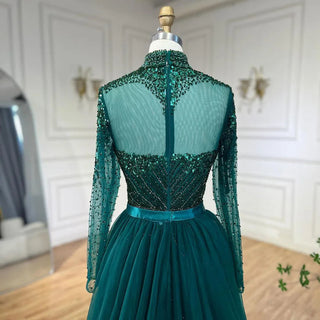 Chic Muslim Green Elegant Mermaid Luxury Lace Beaded Arabic Evening Dress - Wedding Party Gown for Women 2024