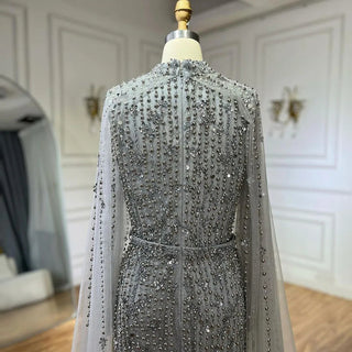 Ships in 1 to 3 Days - Modest Nude Mermaid Evening Dress with Cape Sleeves - Pearls Beaded Luxury Dubai Gown for 2024 Women's Wedding Party