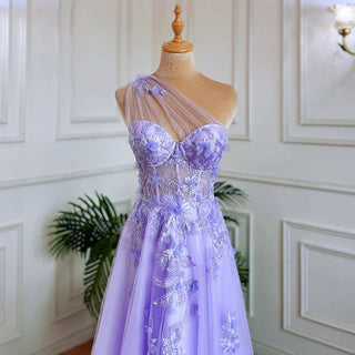 Lilac One-Shoulder Split Long Dress: 2024 Flower Graduation Party Gown for School Events and Proms