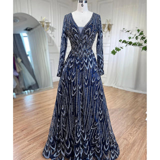 Navy Opulence: Luxury Crystal Evening Dresses for 2024 in Elegant Sage Green, Perfect for Plus Size Women's Wedding and Formal Parties.