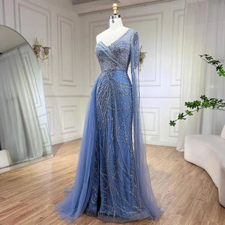 Arabian Blue Elegant Mermaid Evening Dress with Beaded Skirt - Luxury Ladies Wedding Party Dress 2024