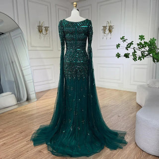 Caramel Mermaid Long Evening Dress with Beaded Cape Sleeves - Elegant Gown for Women's Wedding Party