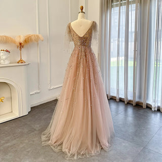 Light Champagne Evening Dresses: Dubai Luxury Crystal Pink Elegance for Arabic Formal Wedding Party Gowns