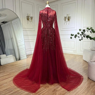 Caramel Dream: 2024 Luxury Evening Dress with Cape Sleeves - A-Line Beaded Lace Gown for Women's Wedding Party