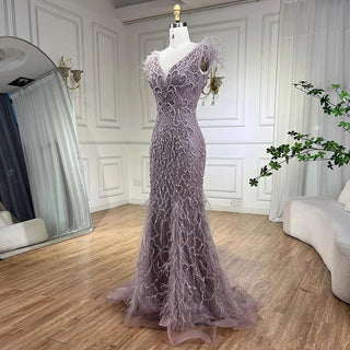 Champagne Mermaid Sleeveless Evening Dress: Elegant Formal Luxury with Diamond Feathers 2024