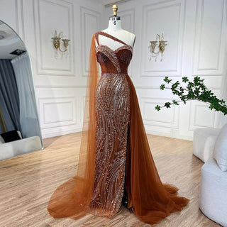 2024 Green One Shoulder Mermaid Evening Dress with Cape Overskirt: Perfect for Women's Wedding Party and Long Prom Formal Events