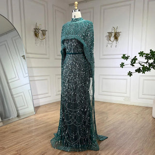 Ships in 1 to 3 Days - Muslim Hijab Mermaid Gown with Long Cape - 2024 Luxury Dubai Arabic Evening Dress for Formal Occasions