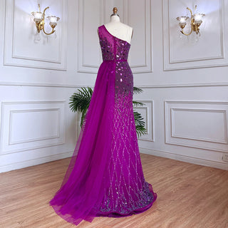 Arabic Purple Mermaid One Shoulder Evening Dress 2024 - High Split, Beaded Luxury Gown for Women's Party