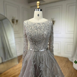 2024 Muslim Gray A-Line Evening Luxury Dubai Dress - Beaded Gown for Women's Wedding Party