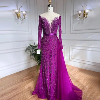 Elegant Purple Mermaid Evening Gown 2024: Lace Beaded Skirt, Luxury for Women's Wedding Party