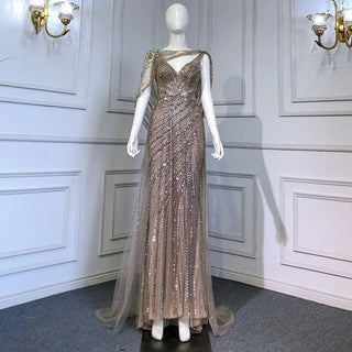 Dubai Champagne Luxury Sleeveless Evening Dresses 2024 - Sparkling Diamond Embellishments and Backless Design for Formal Serene Hill Events