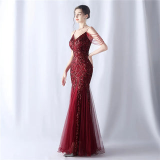 Sexy Strap Beaded Sequin Party Maxi Dress - Long Prom Evening Dress for Women