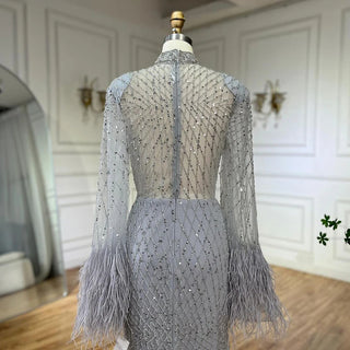 Ships in 1 to 3 Days - 2024 Women Wedding Party Dubai Gowns: Nude Illusion Cut Out Lace Beaded Feathers Mermaid Long Evening Dresses