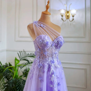 Lilac One-Shoulder Split Long Dress: 2024 Flower Graduation Party Gown for School Events and Proms