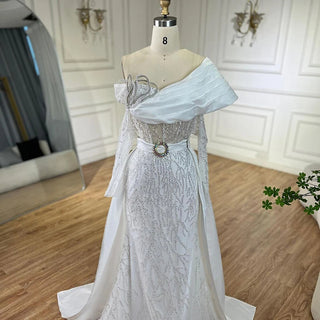 Ships in 1 to 3 Days - Luxury Arabic Nude Pearls Beaded Evening Dresses Dubai Elegant One Shoulder Women Wedding Party Gowns 2024