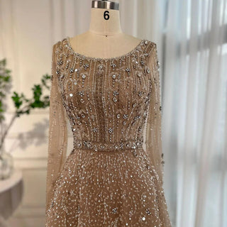 Dubai Arabic Designer Luxury Nude A-Line Beaded Evening Dress - Women's Wedding Party Gown (2024)