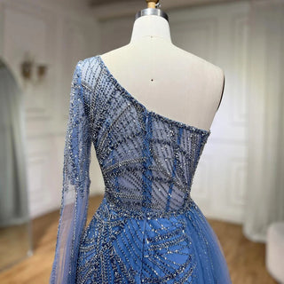 Arabian Blue Elegant Mermaid Evening Dress with Beaded Skirt - Luxury Ladies Wedding Party Dress 2024