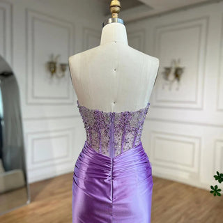 Ships in 1 to 3 Days - Luxurious Dubai Lilac Strapless Mermaid Evening Gown with Beaded Detailing and Split