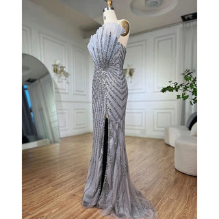 Caramel High Split Off Shoulder Mermaid Evening Dress - Beaded Gown for Women Wedding Party 2024