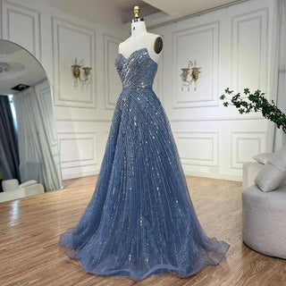 Ships in 1 to 3 Days - Arabic Caramel A-Line Strapless Beaded Luxury Dubai Evening Dresses Gowns For Women Wedding Party 2024