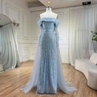 Arabia Nude Mermaid Boat Neck Evening Dress with Overskirt - Luxurious Attire for Women's Wedding Party 2024