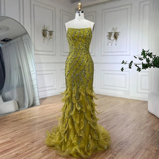 Sunkissed Glamour: Orange Spaghetti Strap Mermaid Evening Gown - Luxury Feather and Bead Detail for Women's Wedding Party