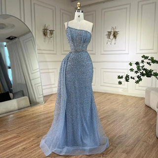 Turquoise Mermaid One Shoulder With Overskirt Beaded Evening Dresses Gowns: 2024 For Women Wedding Party