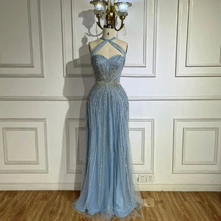 Dubai Azure: 2024 Turquoise Spaghetti Strap A-Line Luxury Beaded Evening Dress - Gown for Women's Wedding Party