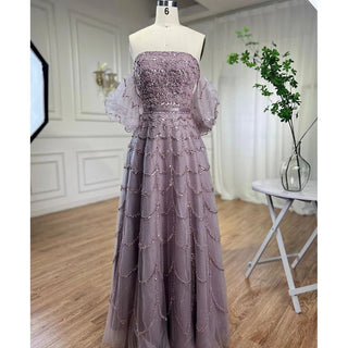 Ships in 1 to 3 Days - Arabic Pink A-Line Strapless Evening Gown: Beaded Long Dress for Women's Wedding Party 2024