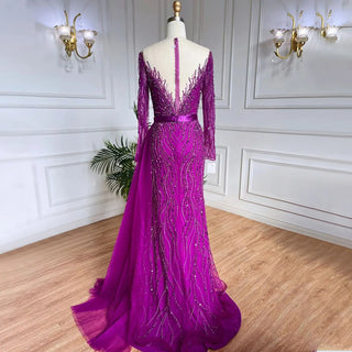 Elegant Purple Mermaid Evening Gown 2024: Lace Beaded Skirt, Luxury for Women's Wedding Party