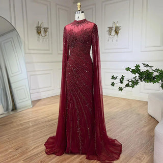 Ships in 1 to 3 Days - 2024 Nude Cape Sleeves Mermaid Lace Beaded Luxury Dubai Long Evening Dress - Perfect for Women's Wedding Parties