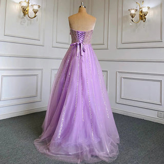 Lilac Luxury Beading Dubai Evening Dress: 2024 Long Elegant Scalloped Arabic Women's Formal Prom Dress