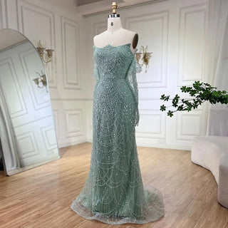 Dubai Arabian Green Luxury Evening Gown 2024 - Strapless Mermaid Dress with Gloves for Women's Wedding Parties