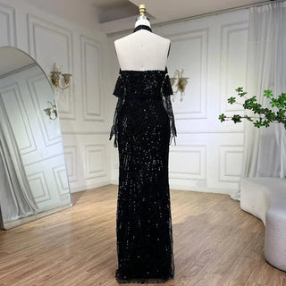 Luxurious Dubai Arabian Nude Mermaid Evening Dress with Gloves - Elegant Gown for Women's Wedding Parties 2024