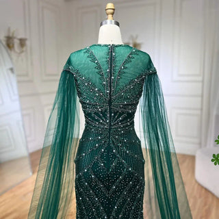 2024 Dubai Arabic Black Mermaid Elegant Cape Sleeves Beaded Luxury Evening Dresses Gown Women Wedding Party