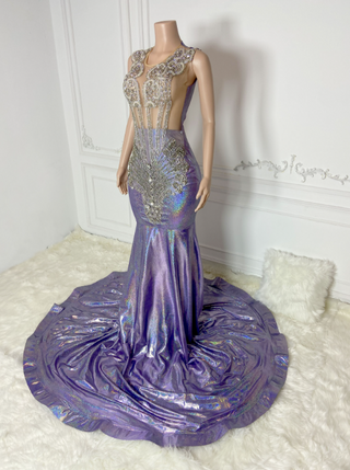 Luxury Mermaid Gown with Crystal Embellishments and Flowing Train