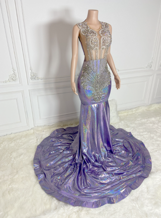 Luxury Mermaid Gown with Crystal Embellishments and Flowing Train