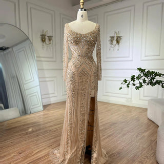 2024 Dubai Arabia Luxury Beaded Evening Dress - Green Elegant Split Mermaid Gown for Women's Wedding Parties