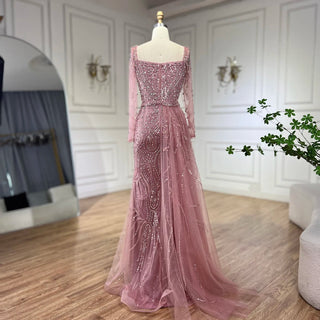 Arabian Blush Mermaid Overskirt - Luxurious Beaded Evening Gown for Women's Wedding Party 2024