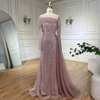 Dubai Arabian Nights: 2024 Nude Mermaid Evening Gown with Overskirt - Luxury Dress for Women's Wedding Party