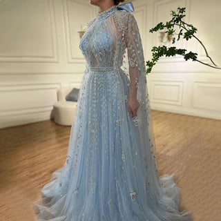 Dubai Arabic Luxury Nude A-Line Beaded Evening Dress with Cape Sleeves - Elegant Gown for Women Wedding Party 2024