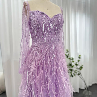 Luxury Dubai Sage Green Feathers Evening Dress for Women Elegant 2024 Lilac Burgundy Wedding Party Formal Gown