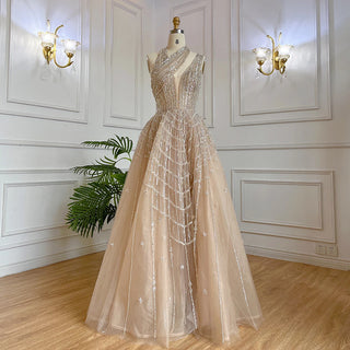 Ships in 1 to 3 Days – Luxury Beaded Dubai Lilac Evening Dress: Elegant Long Arabic Prom Formal Gown for Women's Wedding Party 2024