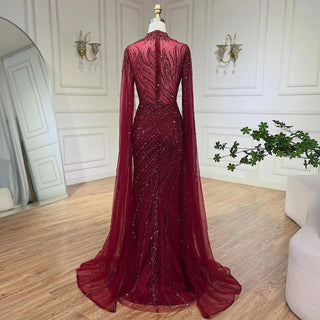 Ships in 1 to 3 Days - 2024 Nude Cape Sleeves Mermaid Lace Beaded Luxury Dubai Long Evening Dress - Perfect for Women's Wedding Parties